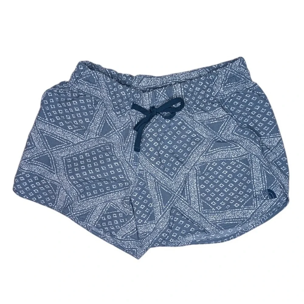 The North Face Shorts Womens S Blue Paisley Print Nylon Elastic‎ Waist Casual